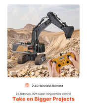 Load image into Gallery viewer, Remote Control Excavator Toy, 1:14 Scale Remote Control Digger with Metal Shovel, 22 Channel RC Excavator with Lights &amp; Sounds
