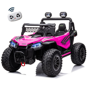 24V Ride On UTV with Remote Control for Girls Boys, 4X4 4WD Off-Road Ride on Car, Rechargeable Kids Electric Vehicle, Pink