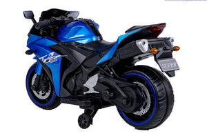Kids Electric Motorcycle with Training Wheels, Light Wheels, Ride On Motorbike, Speed by Hand, Music Function, Max Load 66LB (Blue)