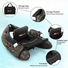 Load image into Gallery viewer, PEXMOR Inflatable Fishing Float Tube,350LBS Capacity, with Storage Pockets and Comfortable Padded Seat,Adjustable Shoulder Straps and Carry Bag, for River Lake Fishing,bass Fly Fishing,Camouflage
