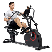 Load image into Gallery viewer, Sunny Health &amp; Fitness Electromagnetic Recumbent Cross Trainer Exercise Elliptical Bike w/Arm Exercisers
