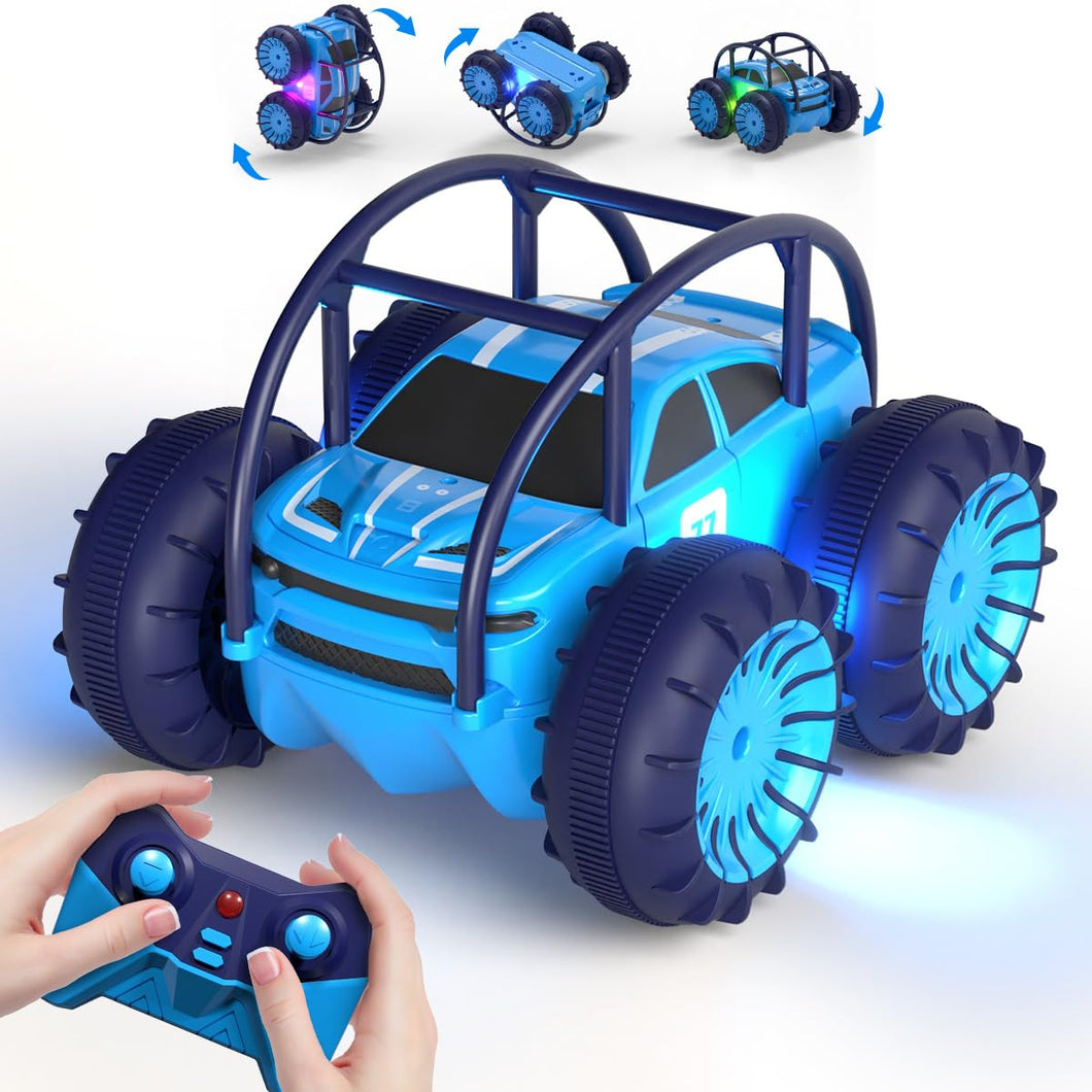 Amphibious Remote Control Car, Rechargeable RC Cars Toy 360° Flips Rotation Stunt Crawler 15KM/H 4WD All Terrain