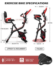 Load image into Gallery viewer, pooboo Folding Exercise Bike - 4-in-1 Magnetic X-Bike, Foldable Upright -Black &amp; Scarlet
