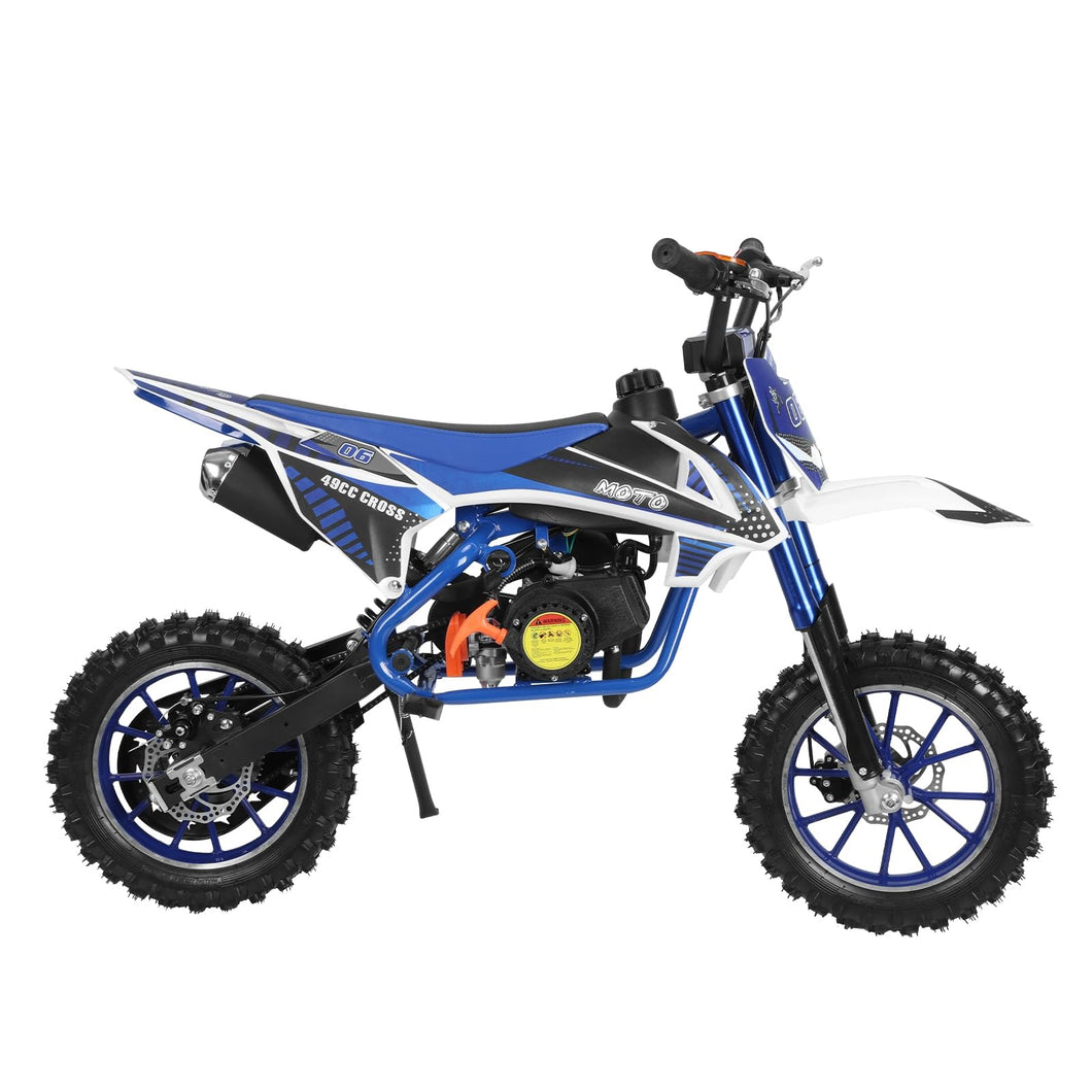 50cc Gas Power Dirt Bike, 49cc Mini Motorcycle with Off-Road Tires, Gas Power Motocross, Blue White