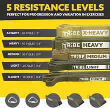 Load image into Gallery viewer, Tribe Lifting Resistance Bands for Working Out Men and Women - Set of 5 Pull Up Bands for Strength Training, Exercise Bands with Handles, Door Anchor and Bar Options for Home Gym
