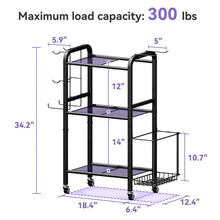 Load image into Gallery viewer, Josmimic 3-Tier Heavy-Duty Home Gym Storage Rack with Hooks and Smooth Wheels for Workout Gear
