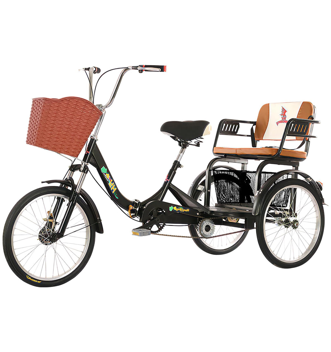 Adult Tricycle 7 Speed, 3 Wheel Bikes with Rear seat, Adult Trikes 20/24 inch Wheels Low Step-Through for Adults Women Men