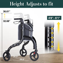 Load image into Gallery viewer, HolyHeal 3 Wheel Walkers for Seniors, Lightweight Rollator Walkers Foldable for Elderly with Cane Hold and Cup Hold, Height Adjustable Aluminum Three Wheel Rolling Walker Mobility Aid, Black
