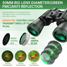 Load image into Gallery viewer, 20x50 High Powered Binoculars for Adults, Waterproof Binoculars with Low Light Vision for Bird Watching Hunting Camping Travel Cruise Hiking Sports Stargazing, Gifts for Men Dad
