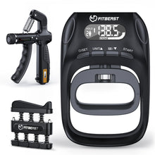 Load image into Gallery viewer, FitBeast Grip Strength Trainer Kit, Digital Grip Strength Tester with Adjustable Hand Gripper Strengthener &amp; Finger Exerciser, Track Progress for Fitness, Rehab &amp; Strength Building (Advanced 3-in-1 Kit)
