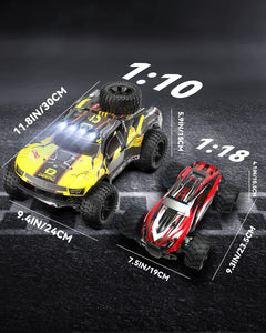 1:10 Large Remote Control Truck with Lights, Fast Short Course RC Car, 48 km/h 4x4 Off-Road Hobby Grade Toy Monster Crawler
