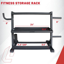 Load image into Gallery viewer, Lifeline Fitness Home Gym 3-Shelf Dumbbell and Kettlebell Storage Rack with Rope and Band Hook - Holds up to 440 LBS
