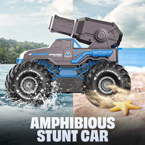 1:16 Monster Truck Remote Control Car - Amphibious RC Off-Road Pickup Boat with Shooting Splash - 2.4GHz 4WD Waterproof All-terrian Pool Toy