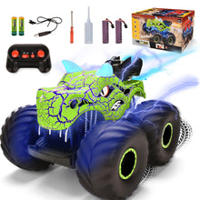 Load image into Gallery viewer, Remote Control Dinosaur Car Toys for Kid Boys, 2.4GHz RC Monster Truck Toys with Spray, Light, Sound (Green)
