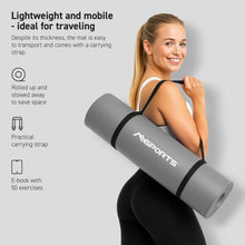 Load image into Gallery viewer, MSPORTS Thick Yoga Mat Premium Non Slip – Extra Comfortable Exercise Mat for Home Workouts, Pilates, Stretching &amp; Gym – Cushioned NBR Foam, Yoga Mat with Strap, for Women &amp; Men (Grey, 74. 5 x 32 x 0.6 in)
