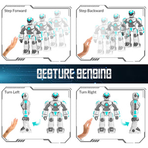 Robot Toys for Kids, Programmable Remote Control Robot with Gesture Sensing, Voice Control & LED Face, 15 3/4" (White)