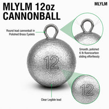 Load image into Gallery viewer, MLYLM 3 Pack 12 oz Cannonball Sinkers — Heavy Downrigger Ball 3/4 lb Lead Trolling Weights for Deep King Salmon Lake Trout Tuna, Great Lakes Pacific Charter Tackle Saltwater Trolling
