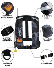 Load image into Gallery viewer, Owntop Automatic Inflatable Swim Jacket Adults, Highly Visible Manual Swim Vest, 24g CO2 Cartridge Included, Low Profile for Kayak, Fishing, Paddle Sports, Black Camo

