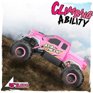 Double E Raptor F150 RC Car 4WD 2 Motors Monster Trucks for Girls, 11 Inches Off Road Crawler Vehicle Truck Toy-Pink