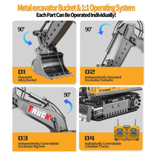 Load image into Gallery viewer, 17CH Remote Control Excavator Construction Toy for Boys - 2400mAh RC Excavator Toy with Metal Shovel/Spray/Lights/Sounds
