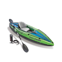 Load image into Gallery viewer, INTEX 68305EP Challenger K1 Inflatable Kayak Set: Includes Deluxe 86in Kayak Paddles and High-Output Pump – Adjustable Seat with Backrest – Removable Skeg – 1-Person – 220lb Weight Capacity
