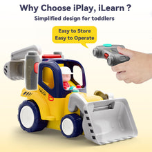 Load image into Gallery viewer, Remote Control Construction Truck Toy for Toddlers 2-4, Baby RC Car Toys W/Light Sound, Backhoe Loader Play Vehicle
