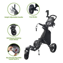 Load image into Gallery viewer, FLAGTAG Golf Push Cart 3 Wheel with 360 Swivel Front Wheel,Lightweight and Foldable Walking Golf Cart，One-Click Foldable,with Foot Brake
