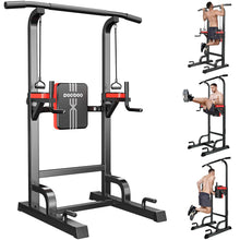 Load image into Gallery viewer, Power Tower Dip Station Pull Up Bar for Fitness Home Gym Workout,Multi-Function Adjustable Height Fitness Strength Training Exercise Equipment,with Power Elastic Ropes,Black Red-02
