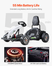 Load image into Gallery viewer, Electric Go Kart, 24V 9Ah Battery-Powered, 7.5 MPH High-Speed Drifting, Black and White
