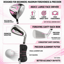 Load image into Gallery viewer, XDriveMax Women's Complete Golf Clubs Set (11-Piece Package), Right Handed, Lightweight Graphite Shafts, 460cc Driver, 3 Wood, Hybrid, 5-9 Iron+PW+SW, Putter, Stand Bag - Black &amp; Pink
