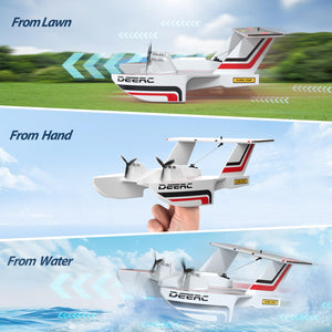 RC Plane for Water Land & Air, Amphibious Tri-Phibian Aircraft, 3CH Remote Control Plane W/ 2 Batteries, 2.4GHz RTF Airplane Glider