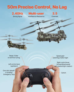 RC Helicopter, 2.4GHz Military Remote Control Helicopter, 3.5 Channel RC Airplane for Kid, 20 Mins Flight Time, One-Key Takeoff/Landing & LED Lights