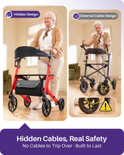 Load image into Gallery viewer, Kekoy Bariatric Rollator Walker for Seniors with Seat, 500 lbs Heavy Duty Walker, 19.5" Extra-Wide Seat, 10" All-Terrain Wheels, Adjustable Height, Foldable Rolling Walker, Hidden Brake Cables, Red
