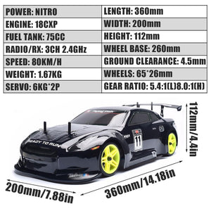 Nitro RC Cars 1/10 Two Speed Nitro Gas Power Car for Adults - Fast Drift 4WD 80KM/H Metal Chassis Gas Off Road Short Course Truck (Blue)