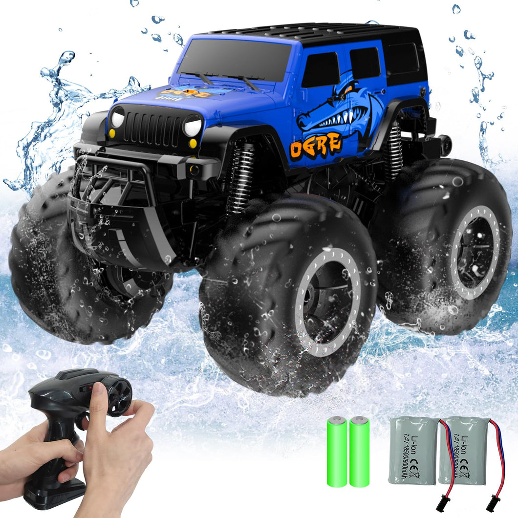Amphibious Remote Control Car Toys for Boys 2.4GHz 1:16 All Terrain Off-Road RC Car Waterproof RC Monster Truck, Blue