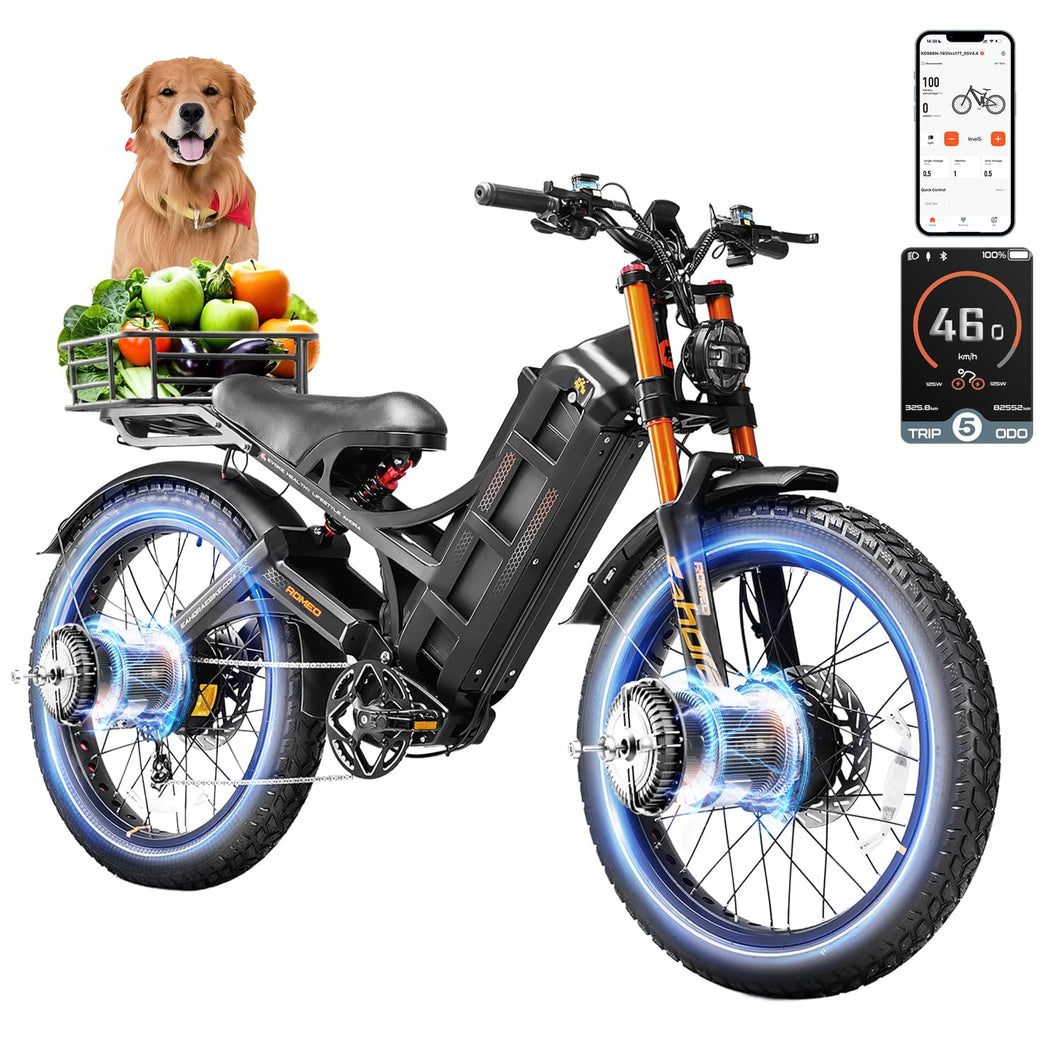Romeo Pro 2 (2025 Upgraded) 4000W 46MPH Dual Motor Electric Bike 70AH 200Miles Long Range Electric Bikes
