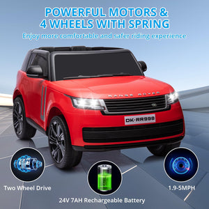 24V Ride On Car, 2-Seater Licensed Land Rover with Parent Remote Control, 3 Speeds, Wireless Music, MP3 Player, Electric Car for Kids, Red