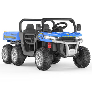 24V Electric Ride On Dump Truck for Kids - 2-Seater 4WD 6 Wheels Remote Control Car with Dump Bed | Blue