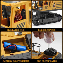 Load image into Gallery viewer, Remote Control Excavator Toys, 14 Channel 1:14 RC Construction Vehicles Toy with Mist Spray, 2.4GHZ Light and Sound RC Digger
