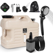 Load image into Gallery viewer, Portable Camping Shower with 5 Gallon Water Jug, 6000mAh Rechargeable Outdoor Camping Shower Kit, IPX7 Waterproof Pump BPA Free Water Containers Camp Essentials Cream
