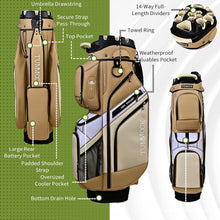 Load image into Gallery viewer, TUMMOCK Golf Cart Bag, 14-Way Top Divider with Multiple Storage Pockets, Handles and Rain Cover, Lightweight &amp; Durable Golf Bag for Men, Cart-Friendly Design (Khaki)
