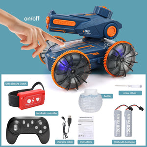 Amphibious Remote Control Car - Stunt Toy for Kids Ages 6-8-12, Water & Land 4WD with Gesture Sensing, Lights