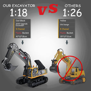 Remote Control Excavator Toy 16 Inch, 11 Channel RC Construction Vehicles Hydraulic Haulers Digger Toys