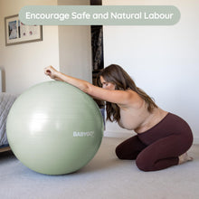 Load image into Gallery viewer, BABYGO Birthing Ball - Pregnancy Yoga Labor &amp; Exercise Ball &amp; Book Set Trimester Targeting, Maternity Physio, Birth &amp; Recovery Plan Included Anti Burst Eco Friendly (Sage, 65cm)
