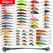 Load image into Gallery viewer, Aorace 84pcs Fishing Lures Set Metal Jigging Spoon Hard Baits Minnow Crankbait VIB Swimbait for Bass Pike Fit Saltwater and Freshwater
