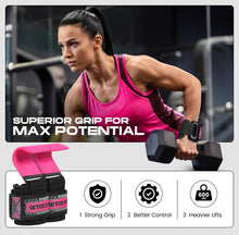 Load image into Gallery viewer, WYOX Weight Lifting Hooks for Deadlift, Pull Ups &amp; Rows – Pink
