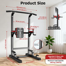 Load image into Gallery viewer, Power Tower Dip Station Pull Up Bar for Fitness Home Gym Workout,Multi-Function Adjustable Height Fitness Strength Training Exercise Equipment,with Power Elastic Ropes,Black Red-02
