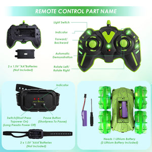 Amphibious RC Car with Lights for Kids 6-12 Year Old,2.4 GHz Remote Control Boat RC Monster Truck 4WD Vehicle