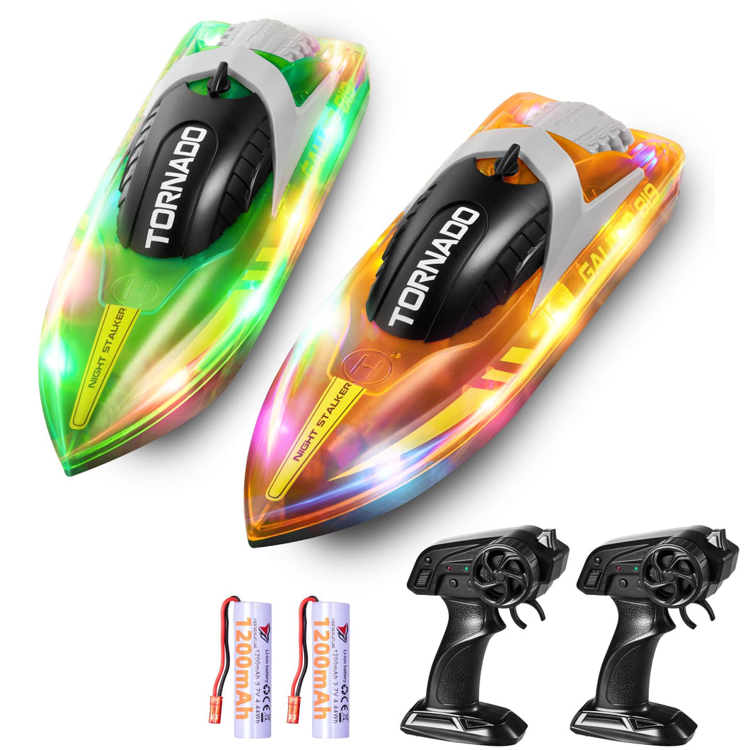 Remote Control Boat for Kids Adults: 2Pack RC Boat with LED Lights for Pools Lakes, 2.4Ghz, 50-100Mins Long Playtime, Rechargeable Batteries