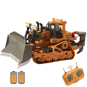 9-Channel Metal RC Bulldozer with Lights and Sound - Remote Control Heavy Equipment Construction Vehicles Dozer Toys